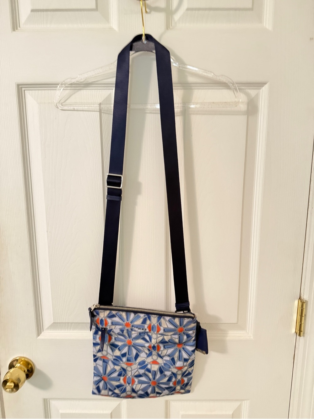 TUMI Voyager Calera Crossbody Shoulder Bag in Blue Floral Pattern